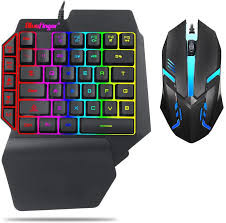 One Hand RGB Gaming Keyboard and Backlit Mouse Combo,USB Wired Rainbow Letters Glow Single Hand Mechanical Feeling Keyboard with Wrist Rest Support, Gaming Keyboard Set for Game