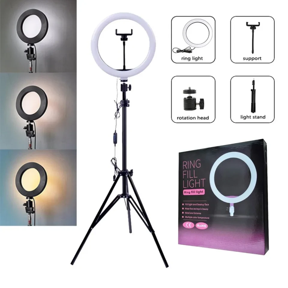 12 Inch LED Ring Light with Adjustable Stand & Phone Holder for Live Streaming, Video Recording, Photography, and Makeup Tutorials