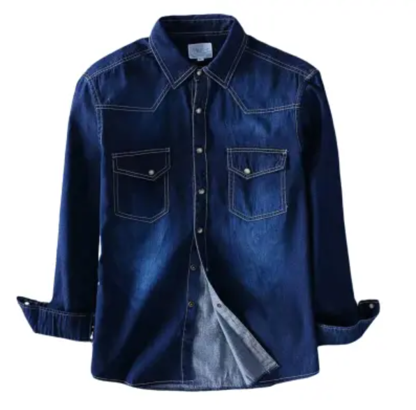 Navy Blue Denim Long Sleeve Casual Shirt for Men