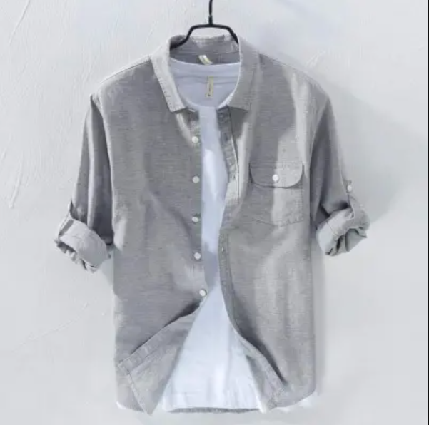 Men's Grey Color Long Sleeve Trendy Cotton Shirts