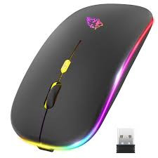 Rechargeable Wireless RGB Waterproof Optical Mouse, For Pc and Laptop Gamer Dual Model 2.4GHz Mouse - Nano receiver - Palm Grip - Black Fun Gaming - Optical Wireless Mouse