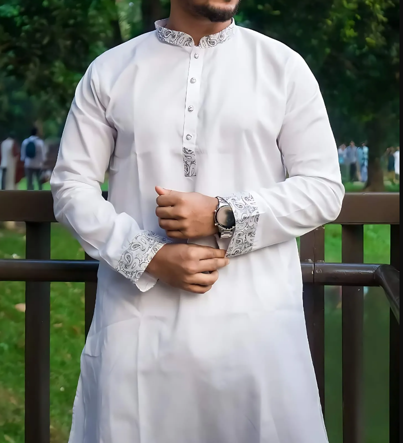 Fashionable Panjabi with Chest Contrast - Plush Cotton - Latest Design for Men - Chic and Elegant