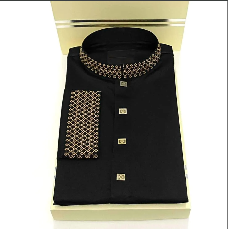 Trendy Panjabi with Chest Contrast - Luxurious Cotton - Modern Design for Men - Stylish and Sophisticated